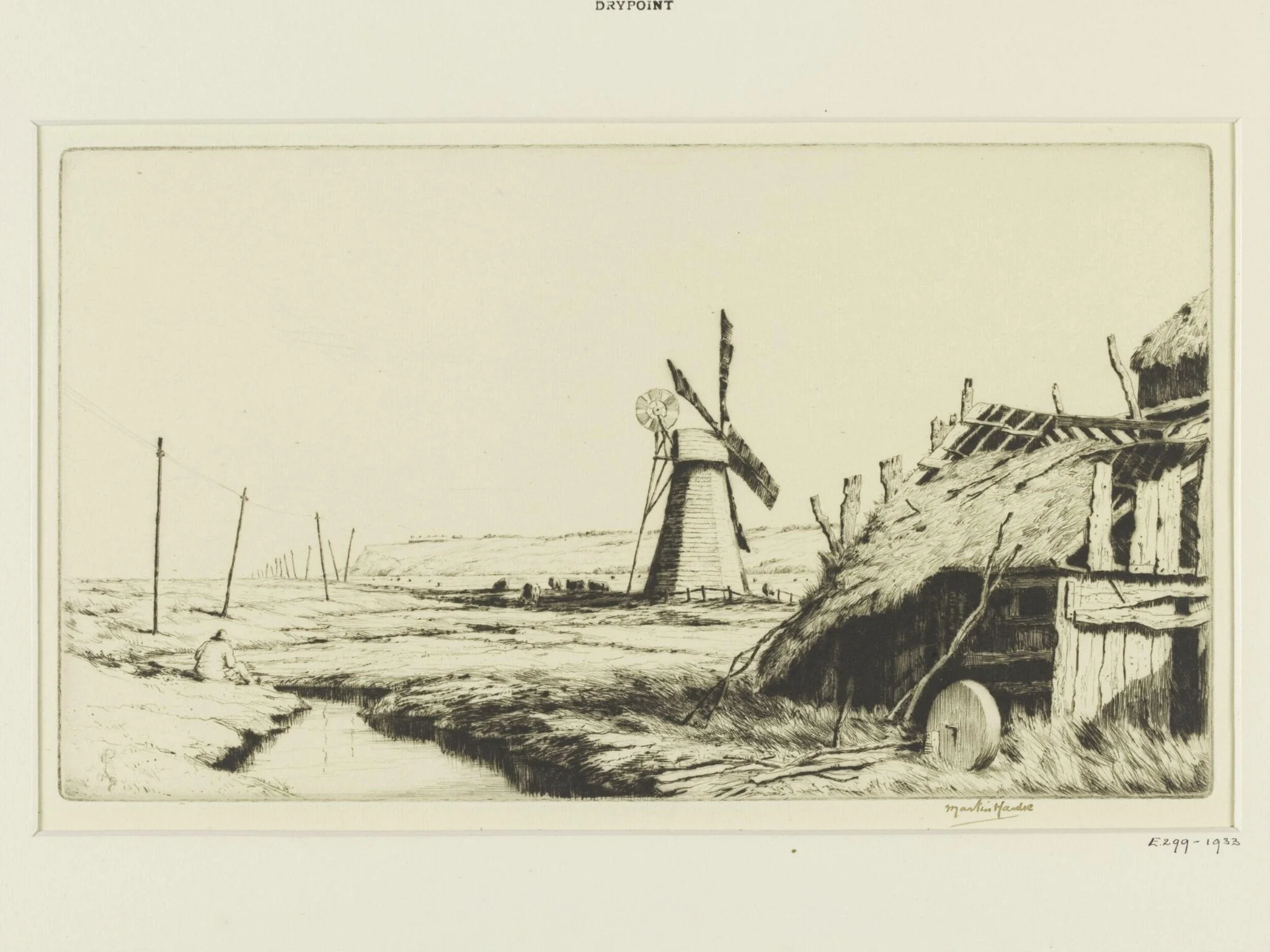 On the Suffolk Coast, by Martin Hardie, ink, 1932