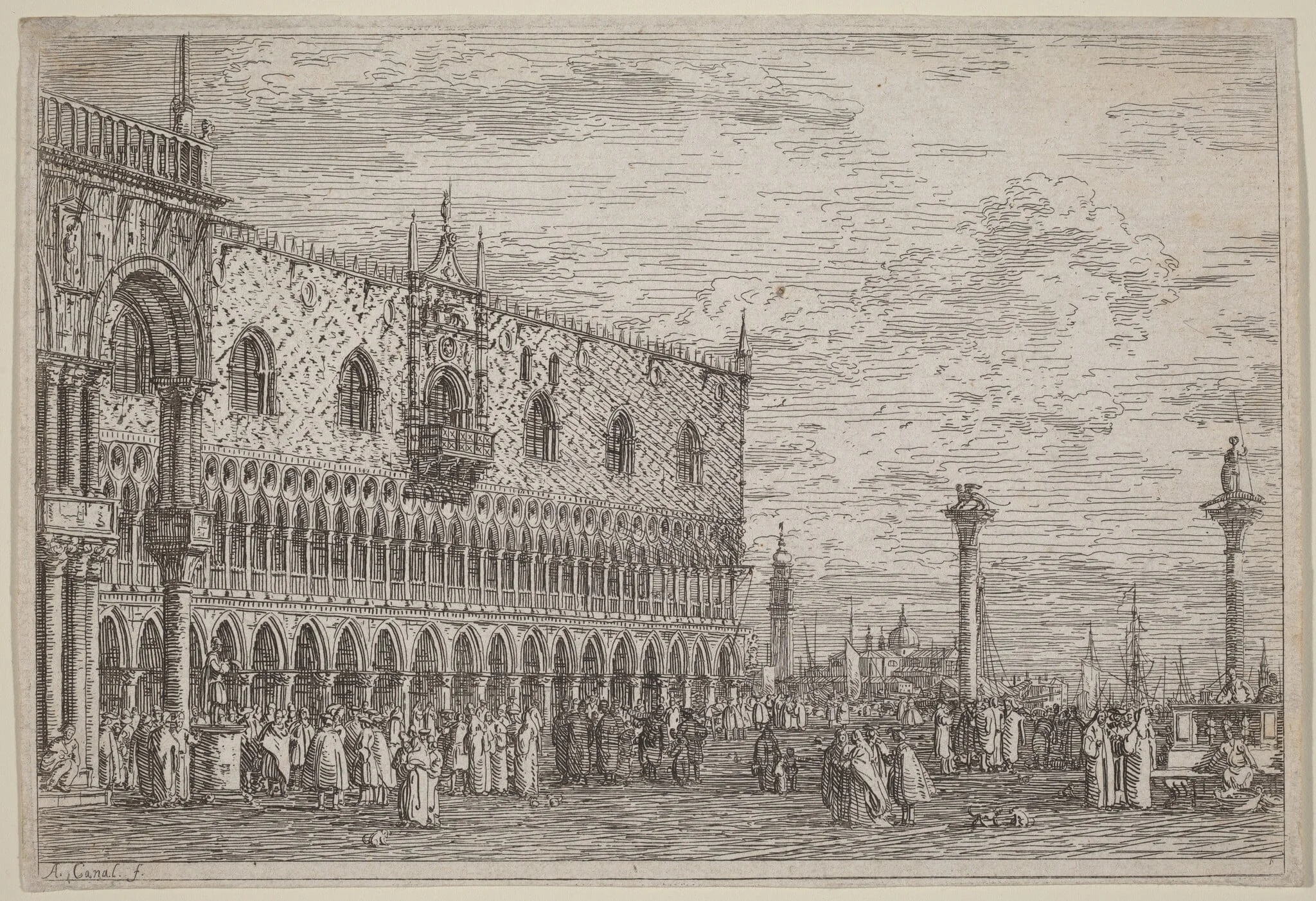 La Piera del Bando. V., by Canaletto, ink, 1740