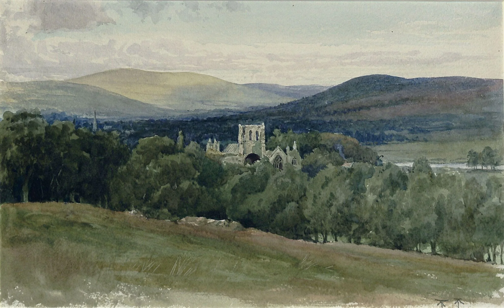Melrose Abbey, by Francis Bernard Dicksee, watercolor, 1870