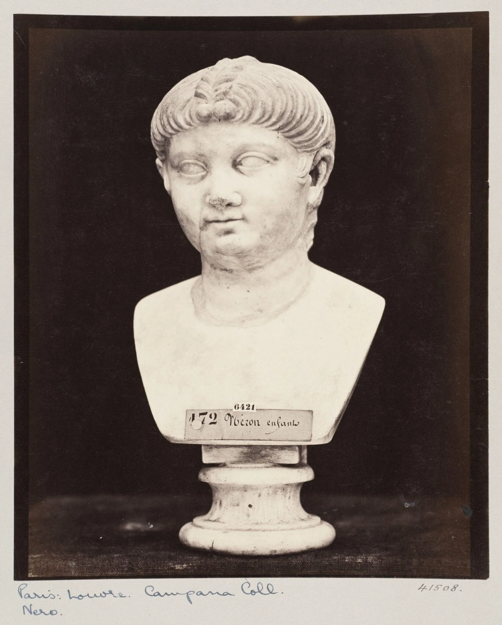 Marble Bust of the Emperor Nero when a child, by Louise Laffon, photographic, 1864