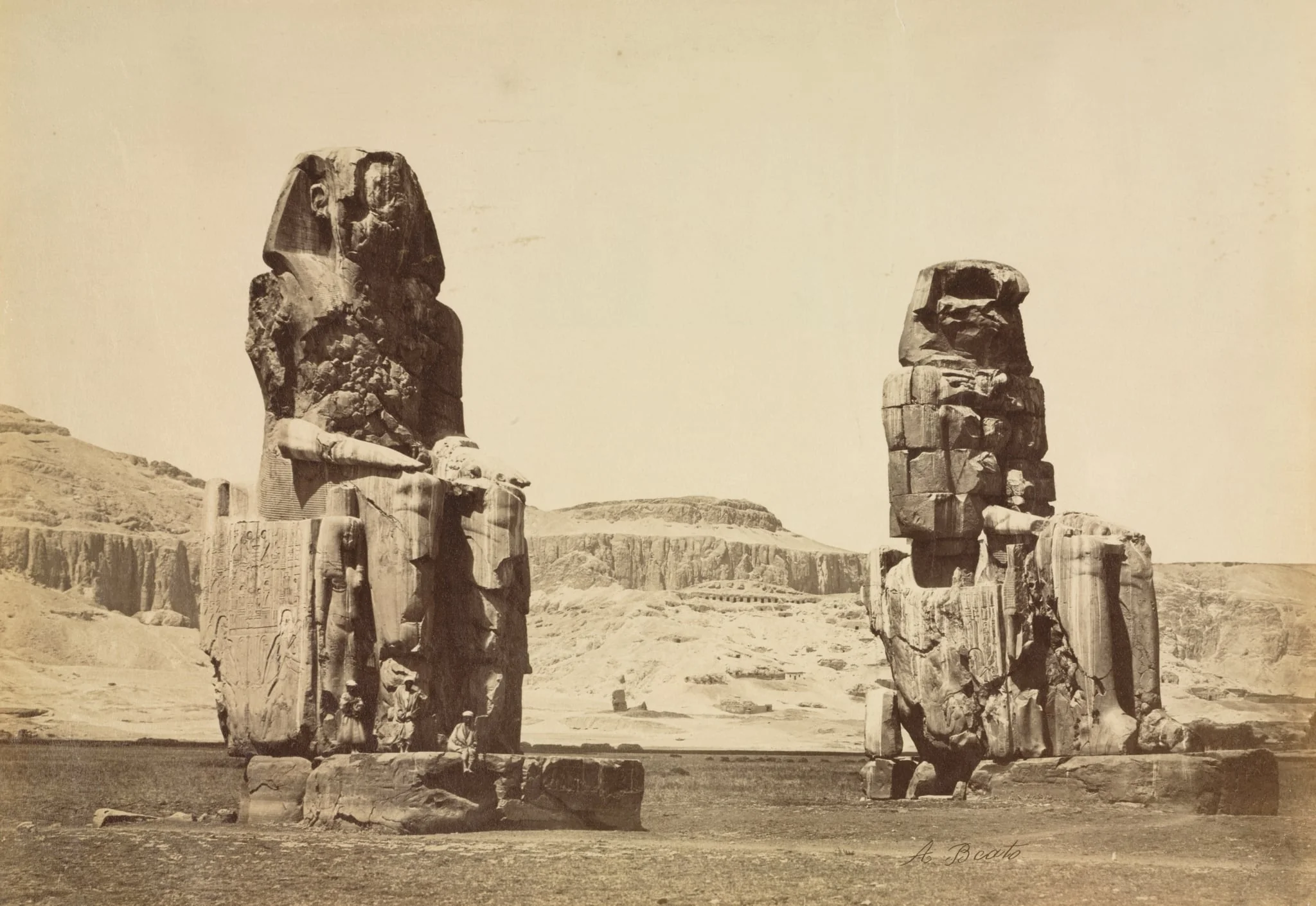 The Colossi of Memnon, Thebes, by Antonio Beato, 1864