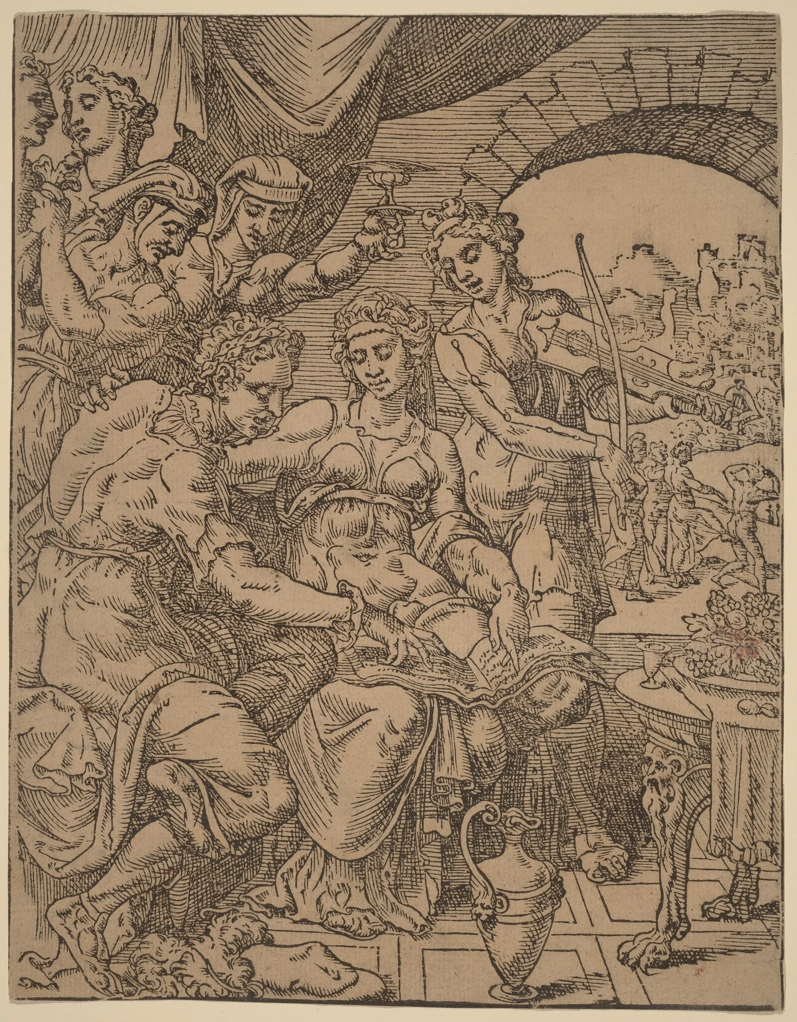 The Prodigal Son Squandering His Inheritance on Harlots, by Dirck Volckertz Coornhert, ink, 1548