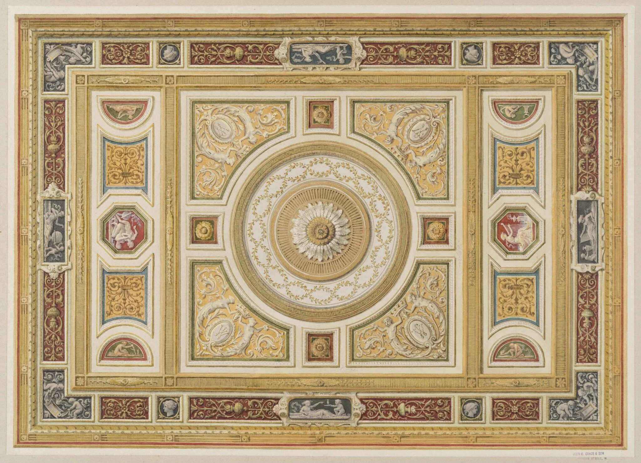 Design for the drawing room ceiling at Grosvenor House, by John Gregory Crace, 1850