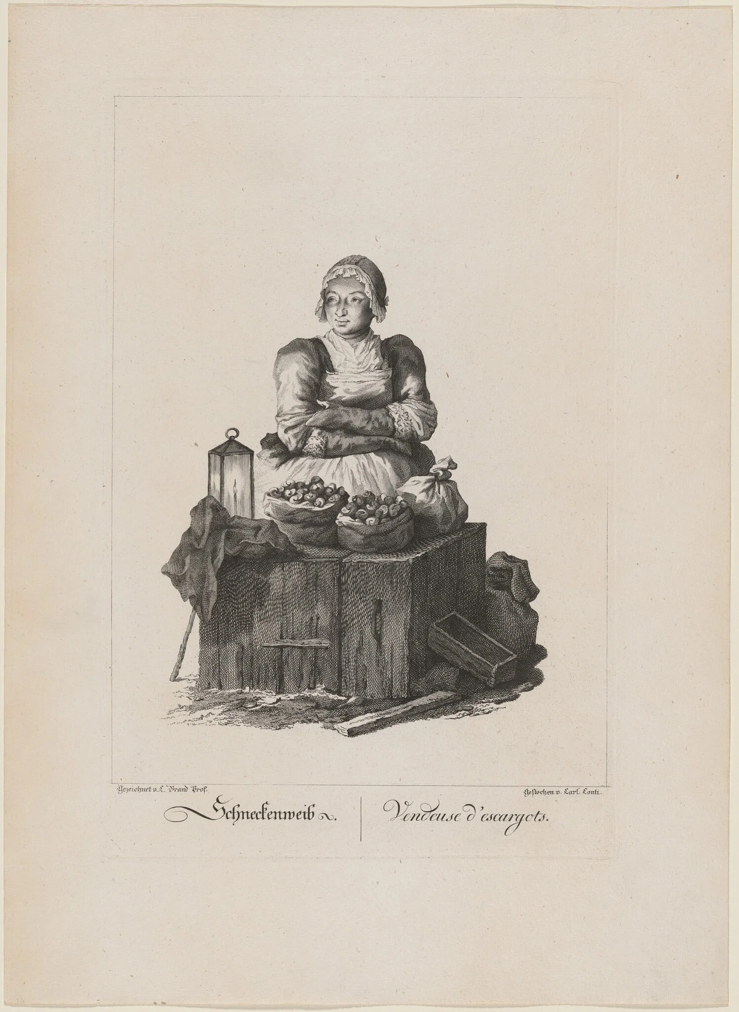Schneckenweib (Snail Seller), by Carl Conti, ink, 1775