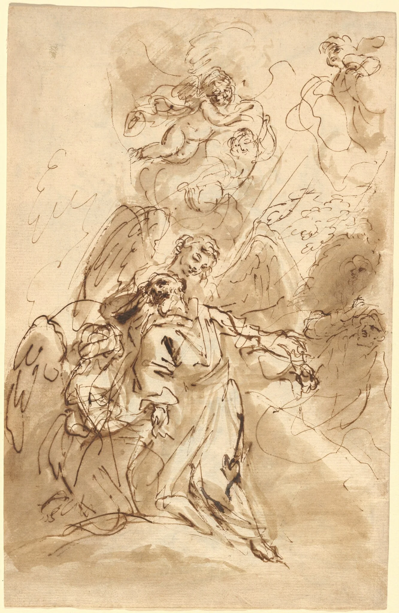 The Ecstasy of Saint Francis [recto], by Sebastiano Ricci, ink, 1713