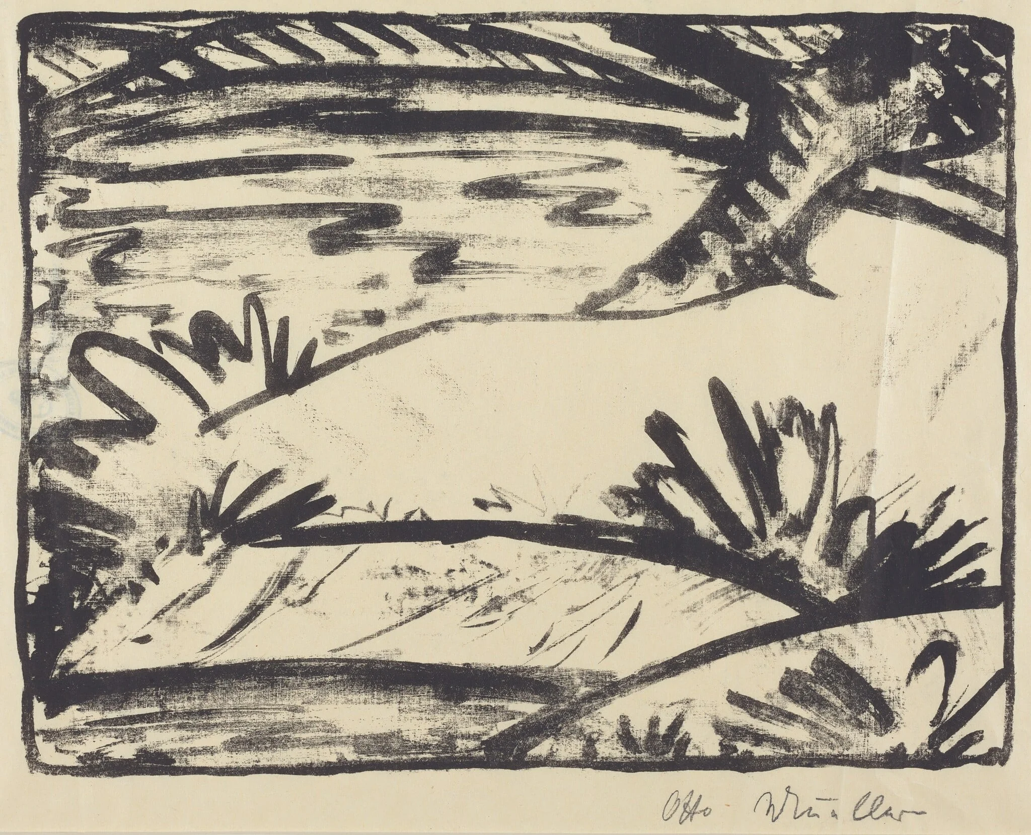 Landscape with Tree and Water (Landschaft mitBaum und Wasser), by Otto Mueller, ink, 1920