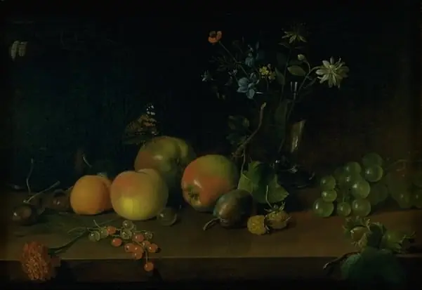 Flowers and Fruit on a Table