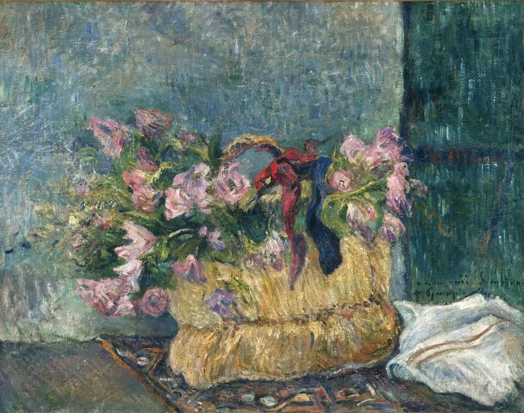 Still Life with Moss Roses in a Basket