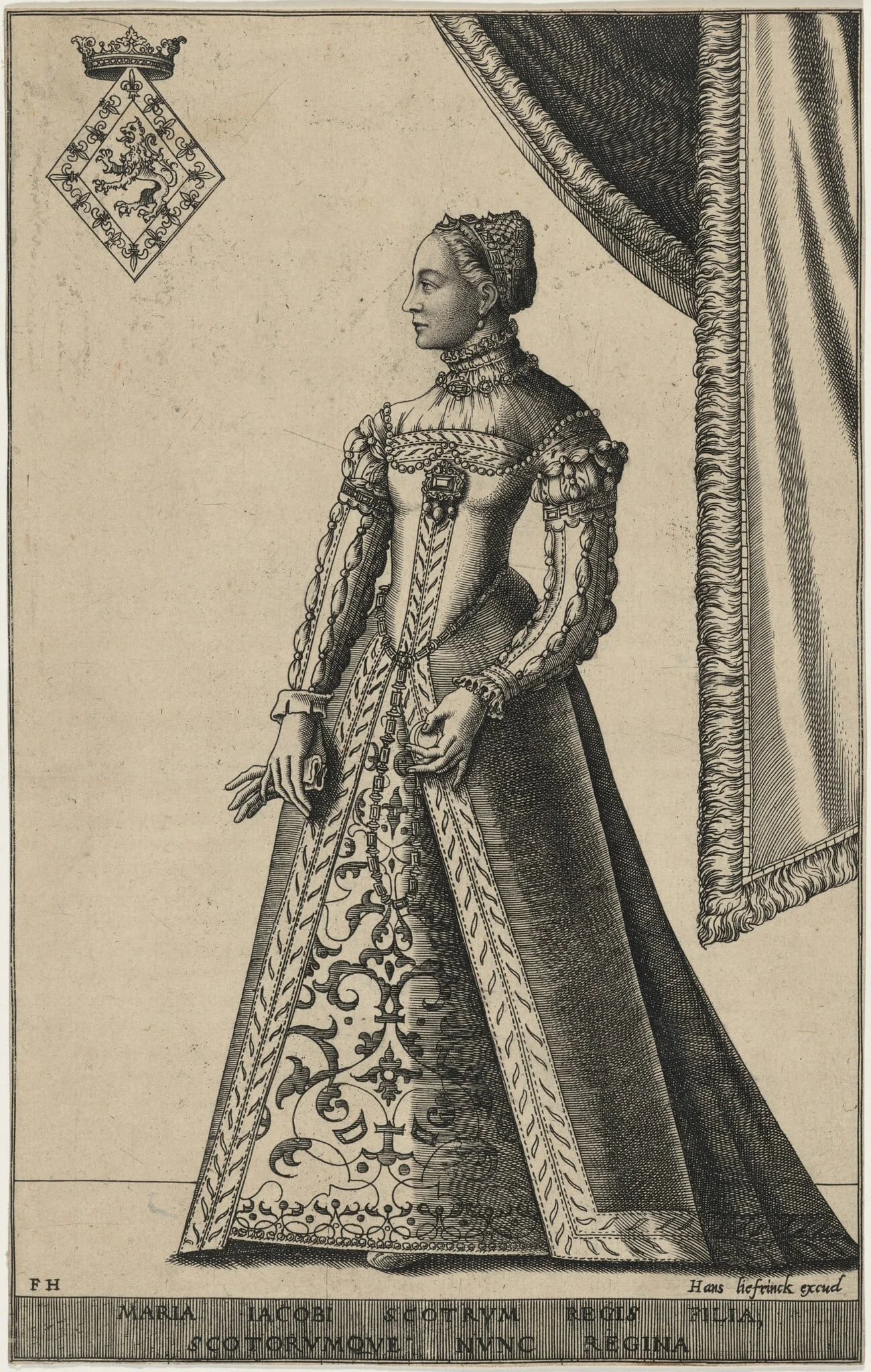 Mary, Queen of Scots, by Frans Huys, ink, 1558