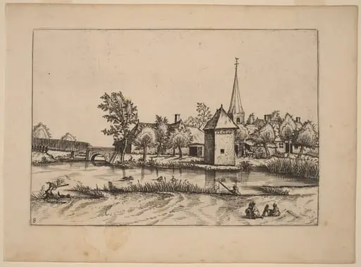 Country Village with Church and Bridge