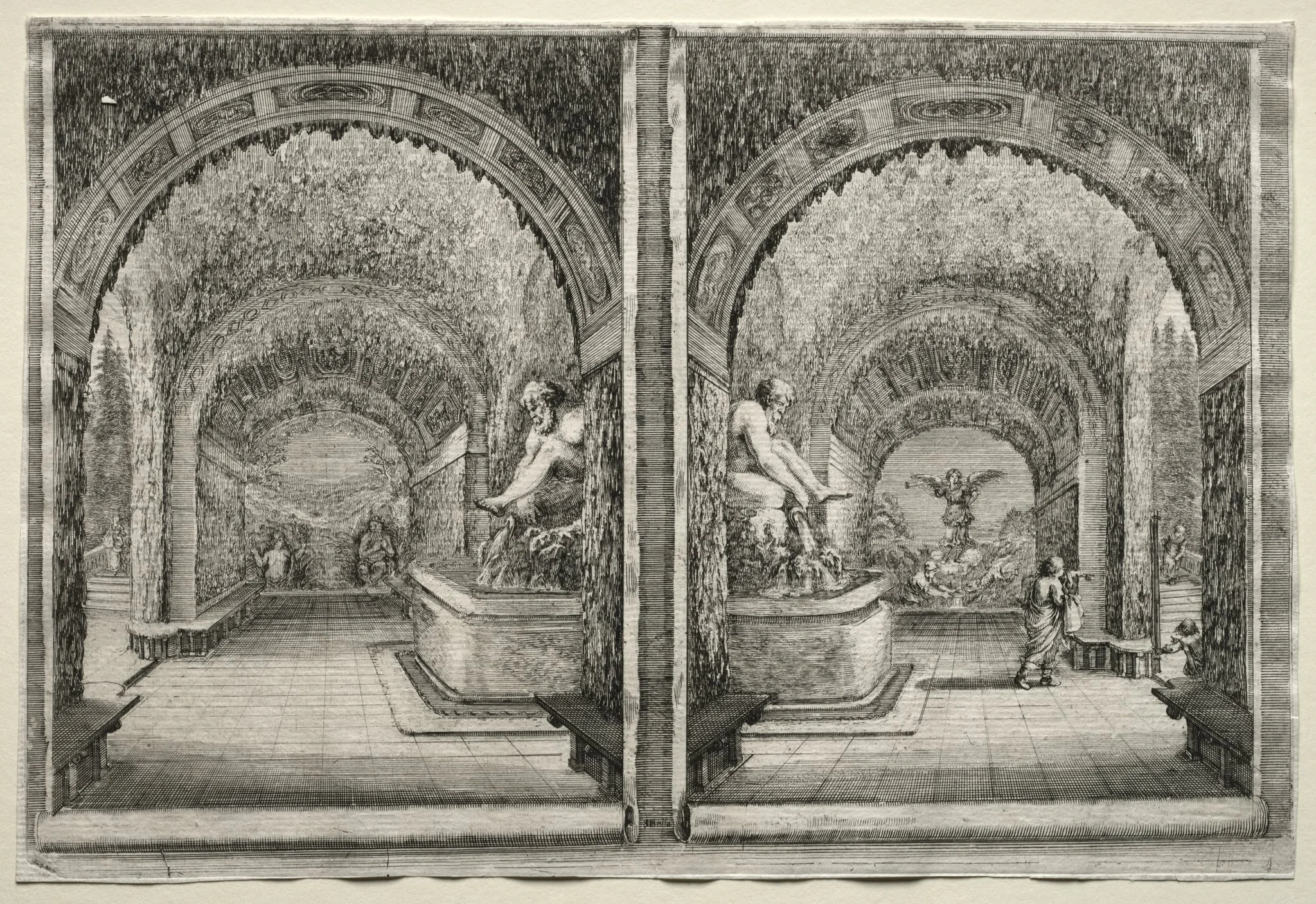 Views of the Villa of Pratolino:  Two Views of the Grotto, by Stefano Della Bella, 1653