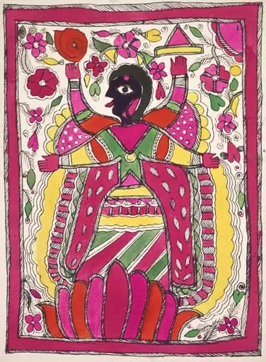 Large, multi-armed figure facing left