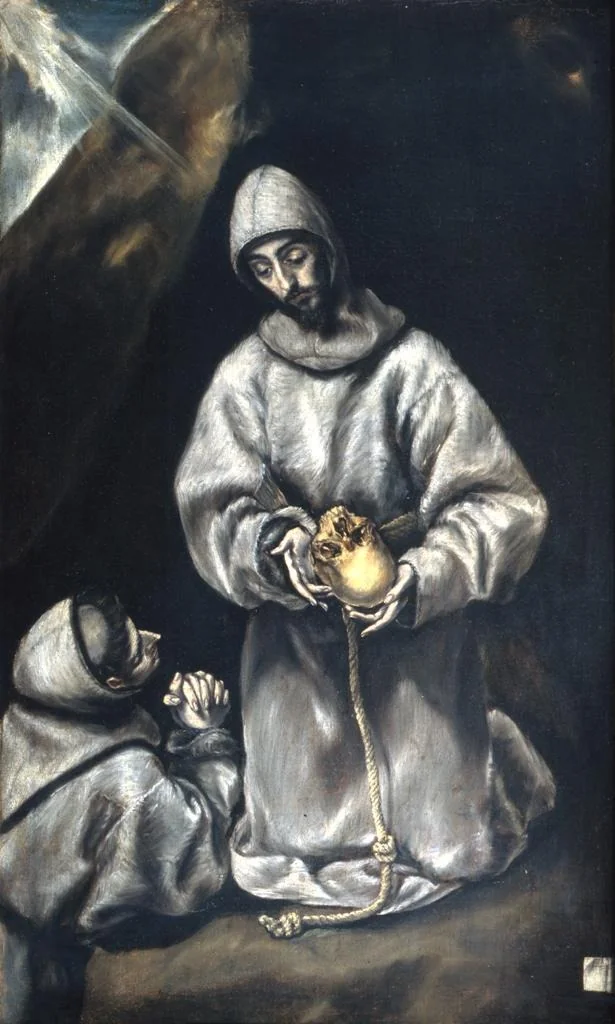 St. Francis and Brother Leo Meditating on Death, by El Greco, oil, 1600