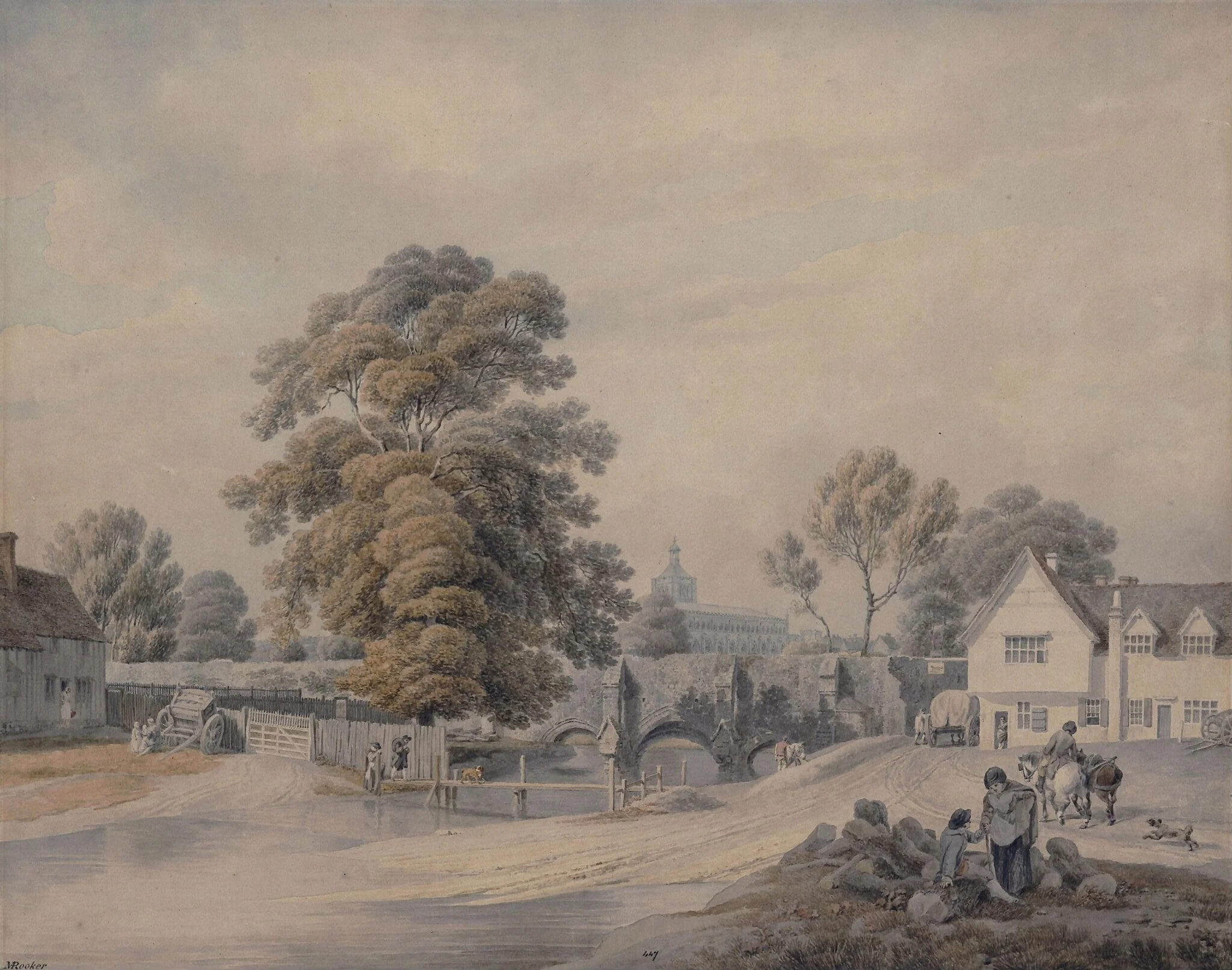 Abbot's Bridge, Bury St. Edmunds, by Rooker, watercolor, 1795