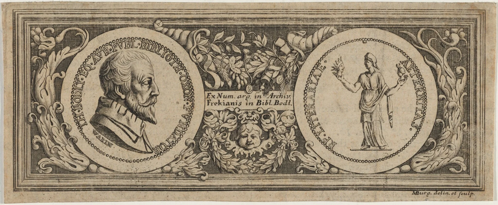 Thomas Bodley, by Michael Burghers, ink, 1682