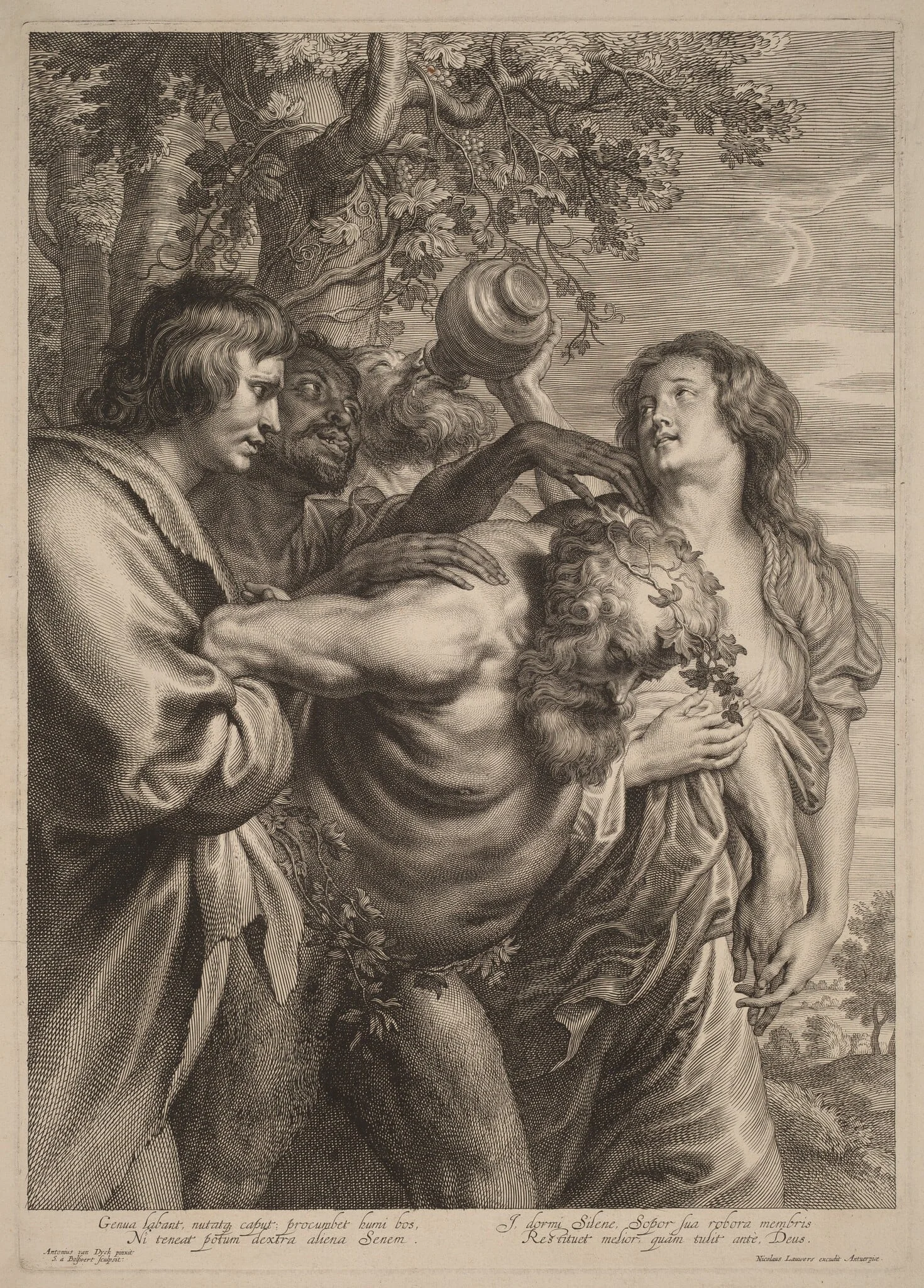 Drunken Silenus, by Schelte Adams Bolswert, ink, 1622