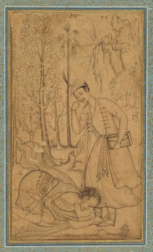 A holy man prostrating himself before a learned prince