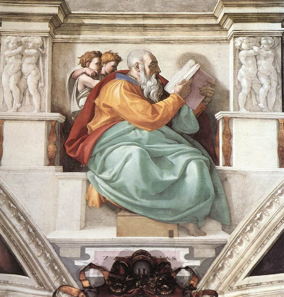 Prophet Zechariah, by Michelangelo, fresco, 1508