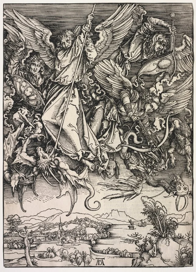 Revelation of St. John: St. Michael fighting the Dragon, by Albrecht Dürer, 1511