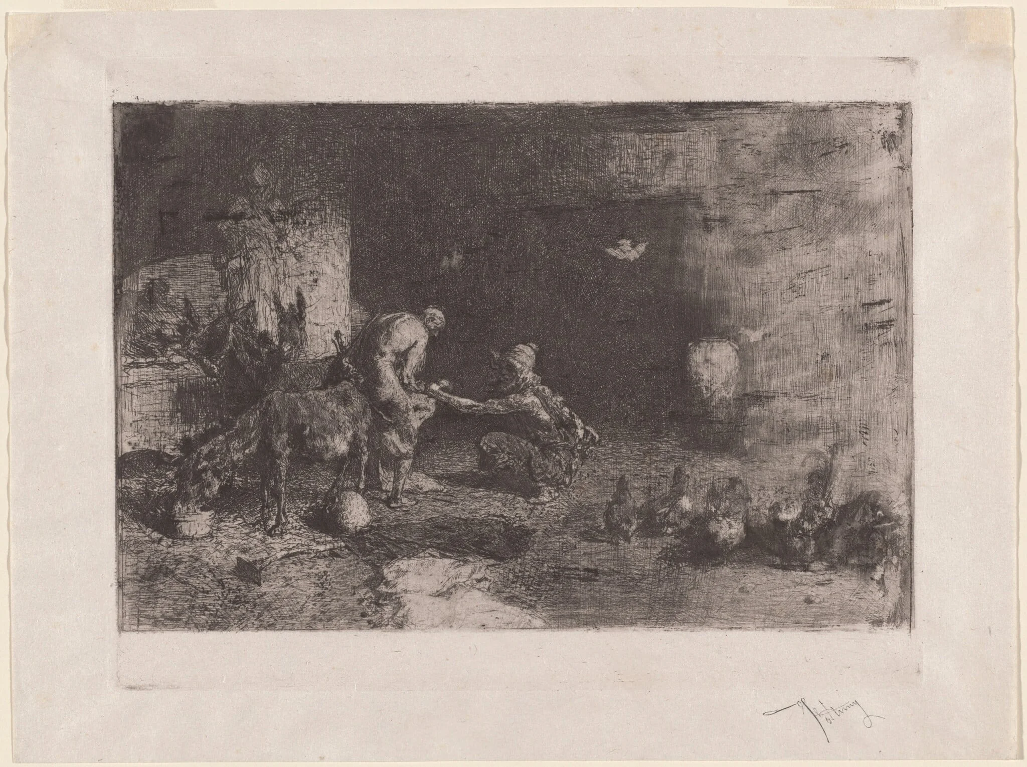 Maréchal ferrant au Maroc [Shoeing a Mule in Morocco], by Mariano Fortuny Marsal, ink, 1875