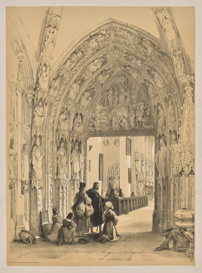 Sketches in Belgium and Germany, First Series, Porch of Frauenkirch, Nuremberg, by Louis Haghe, 1845