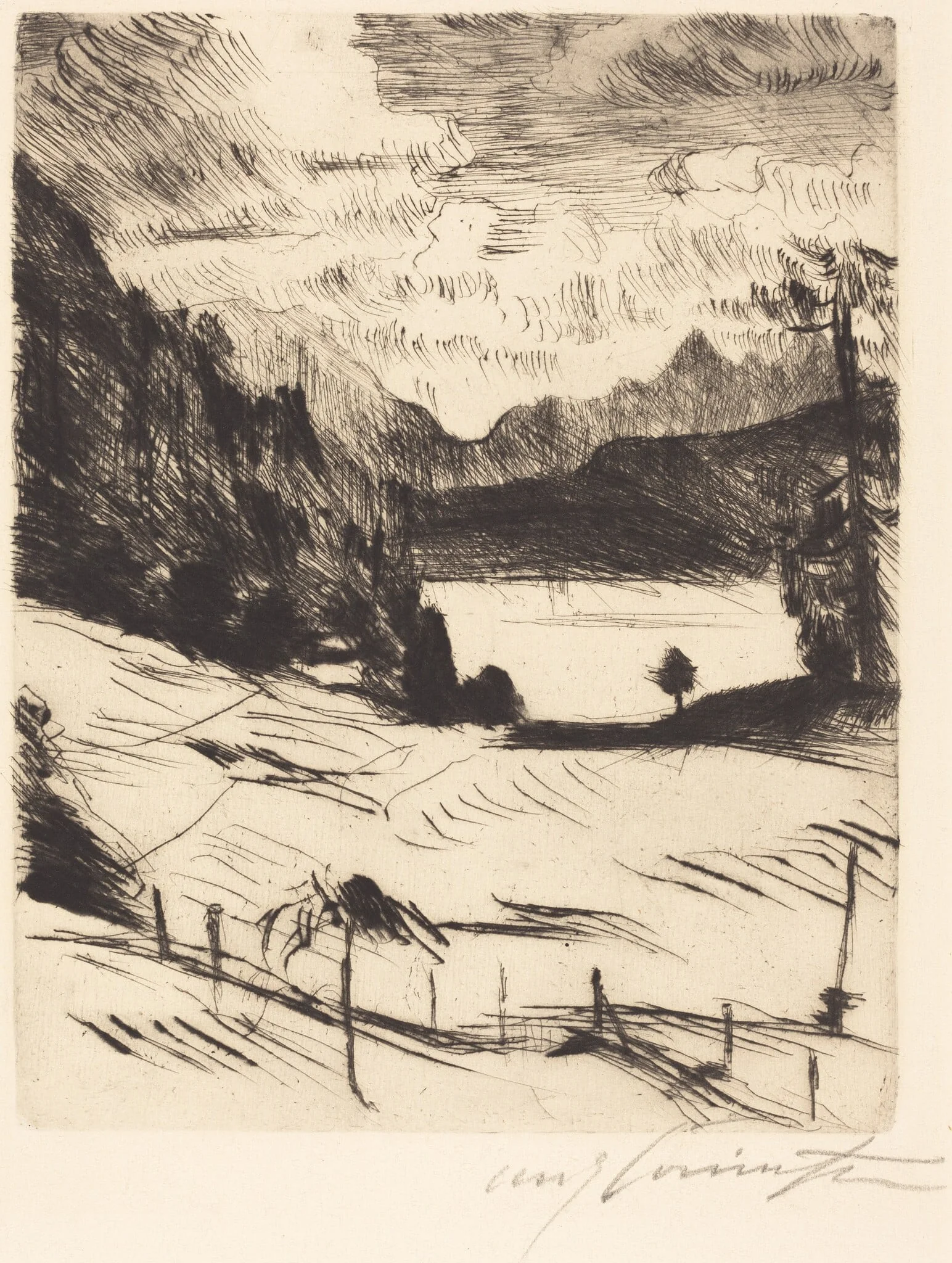 Der Walchensee (The Walchensee), by Lovis Corinth, ink, 1920