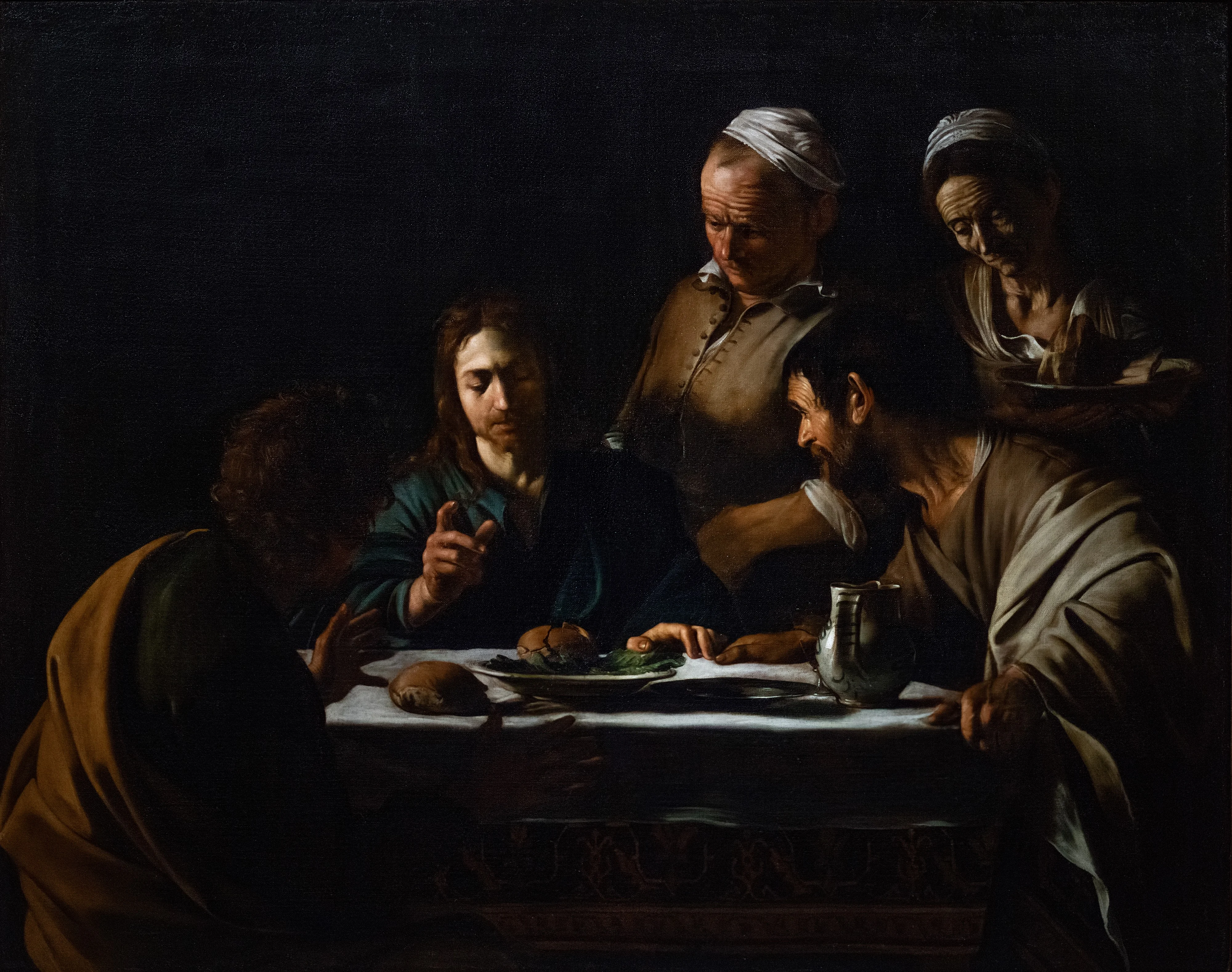 Supper at Emmaus, by Caravaggio, oil, 1606