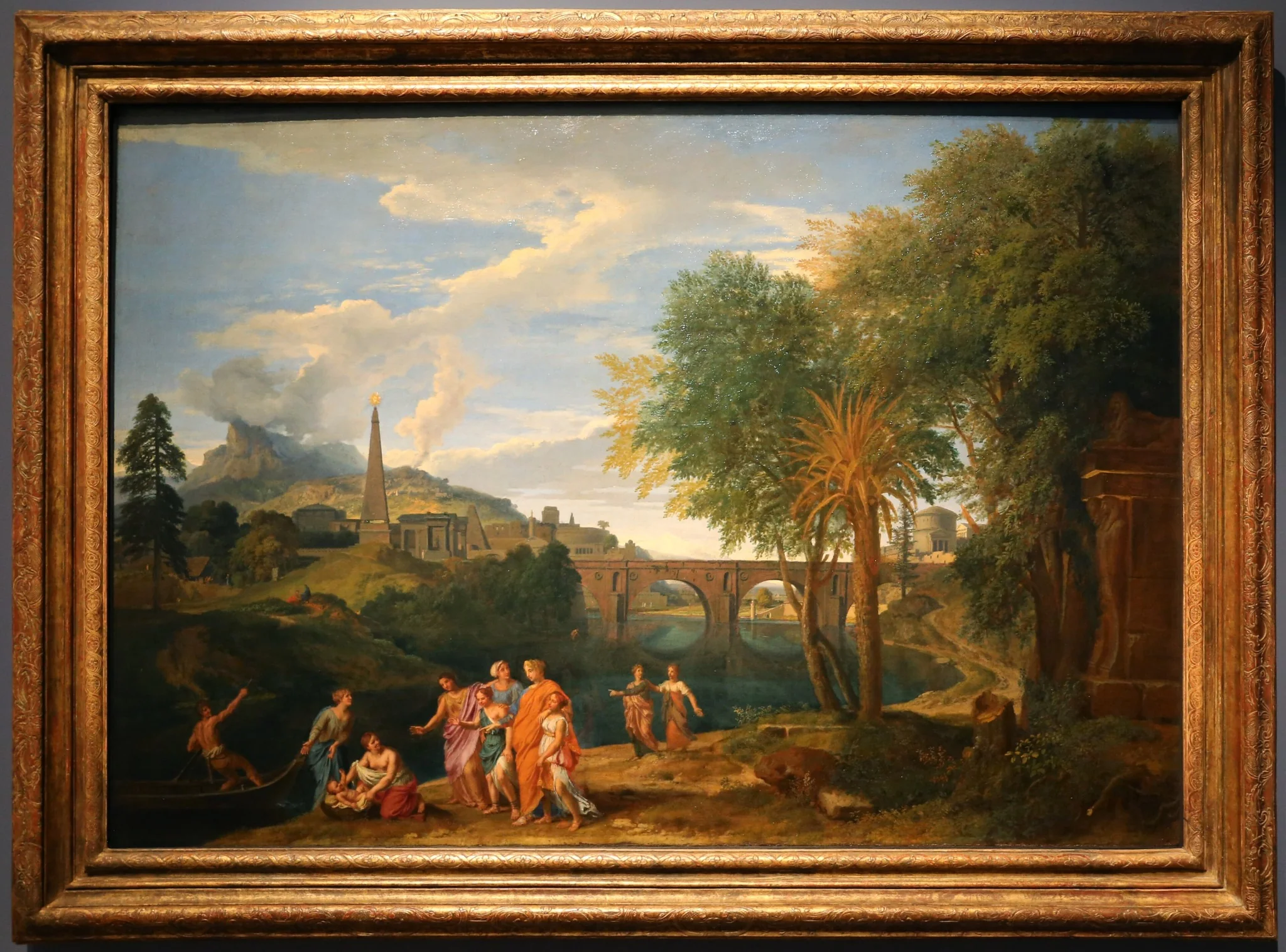 Idealized Roman landscape with the finding of Moses, by Francisque Millet, paint, 1670