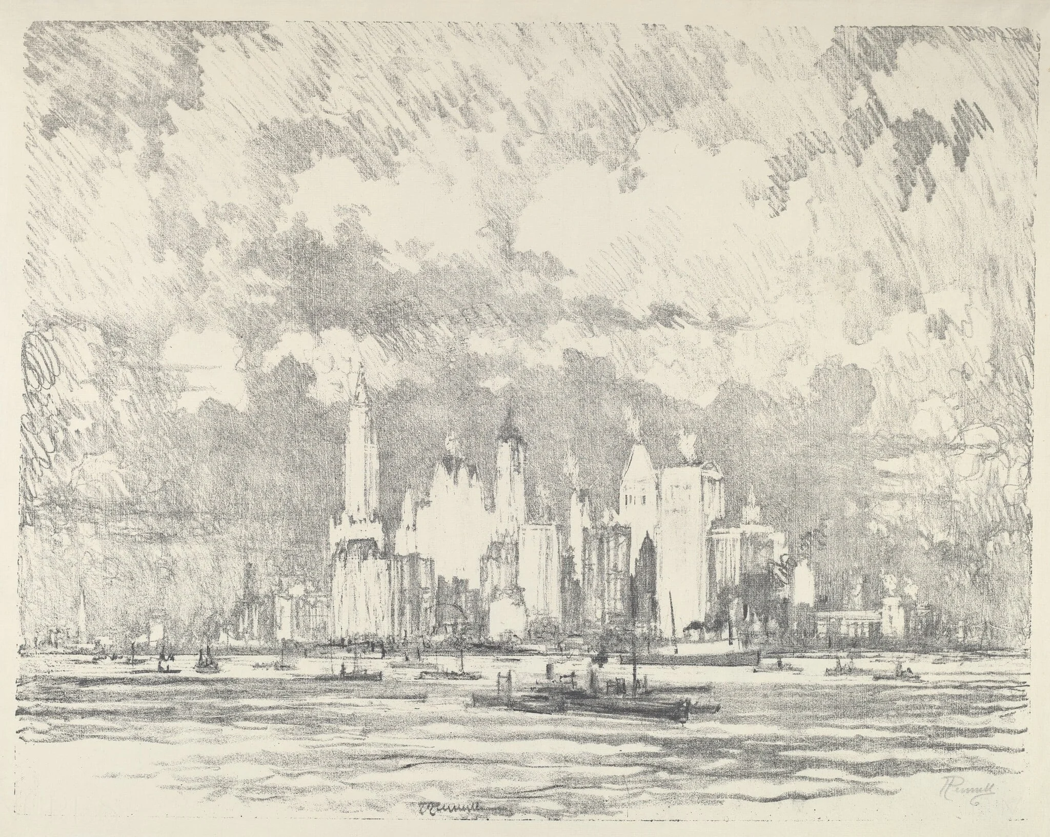 New York From Ellis Island, by Joseph Pennell, ink, 1910