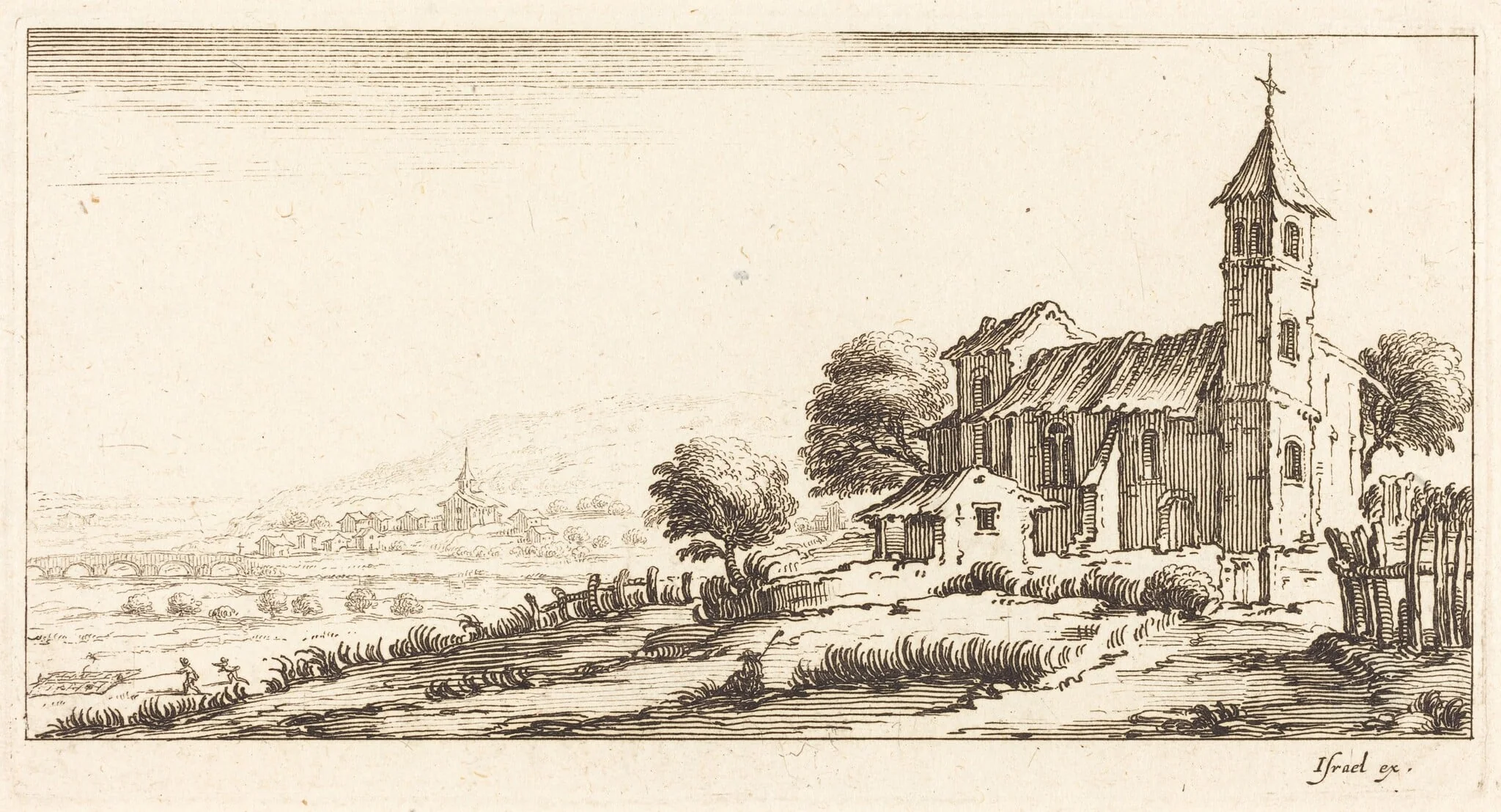 Village Church, by French 17th Century, ink, 1635