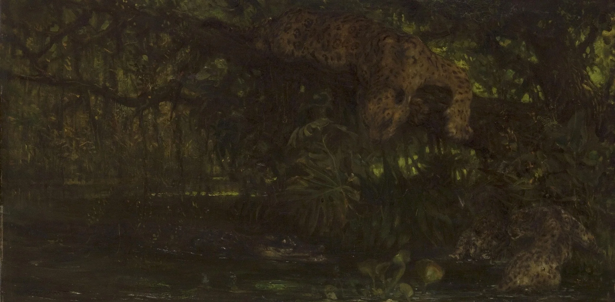 Jaguars and a Crocodile, by John Macallan Swan, oil, 1896