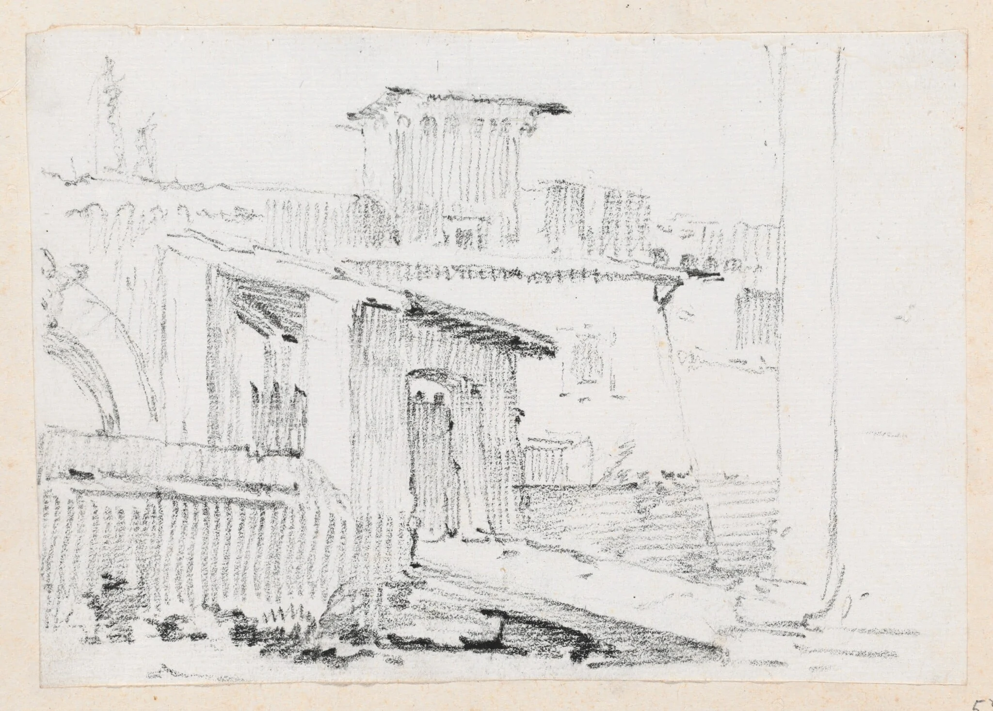 Roman Buildings with an Open Shed, by Joseph-Marie Vien, graphite, 1747