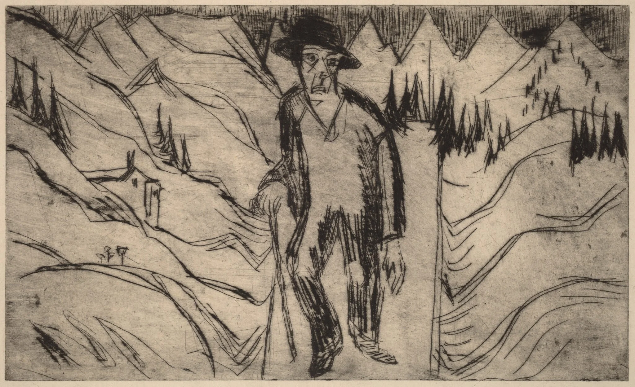 The Wanderer, by Ernst Ludwig Kirchner, ink, 1922
