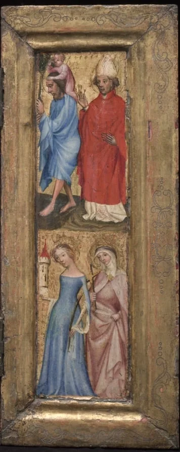 St. Christopher, St. Erasmus, St. Barbara, and another female saint, by Unknown, unspecified, 1424