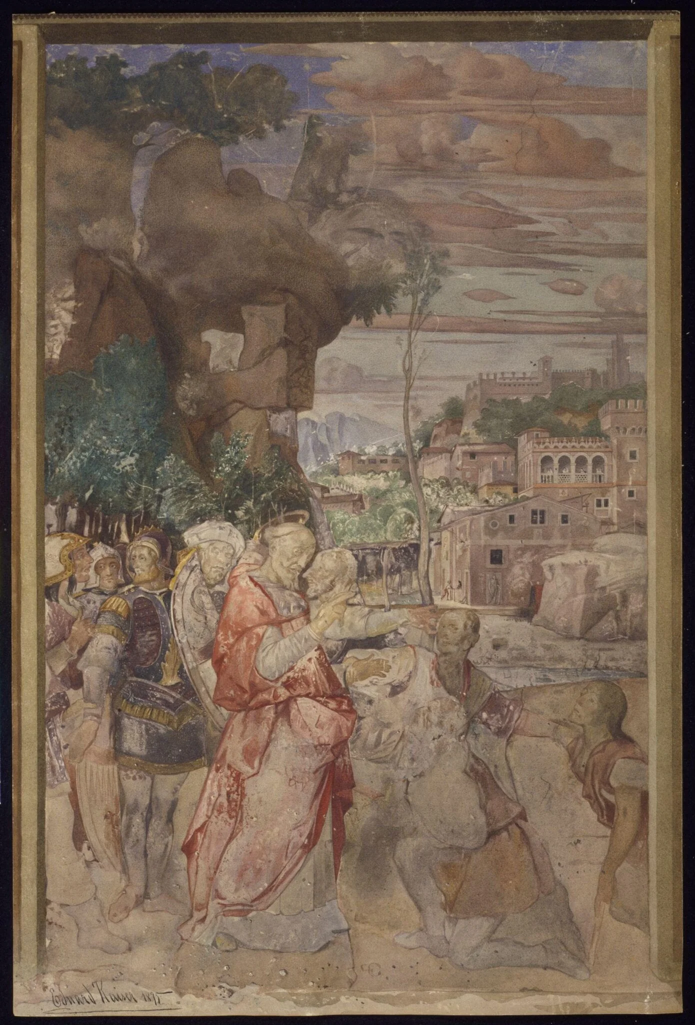 Copy after the painting St Blaise led to Execution  by Montagna in SS Nazzaro and Celso, Verona, by Edward Kaiser, watercolor, 1875
