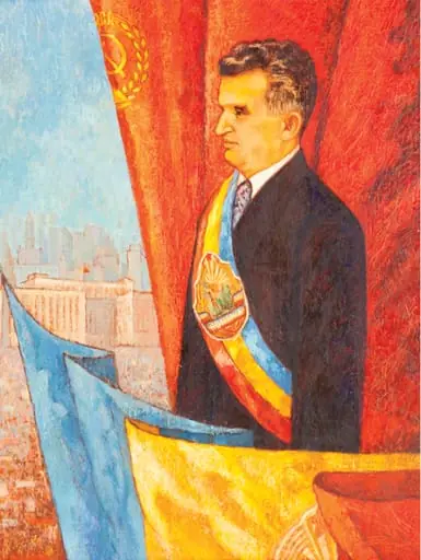 Tablou, ulei pe pânză, „Nicolae Ceaușescu, întâiul președinte al României”, semnat C.Aurel și datat 1974 în partea dreaptă jos. Nicolae Ceaușescu purtând banderolă tricoloră cu stema R.S.R., stând la balcon primind ovații din partea oamenilor muncii adunați într-o piață. În spatele său, steagul cu sigla PCR. Tablou oferit de către autor originar din Câmpina (Prahova), 19 august 1974.