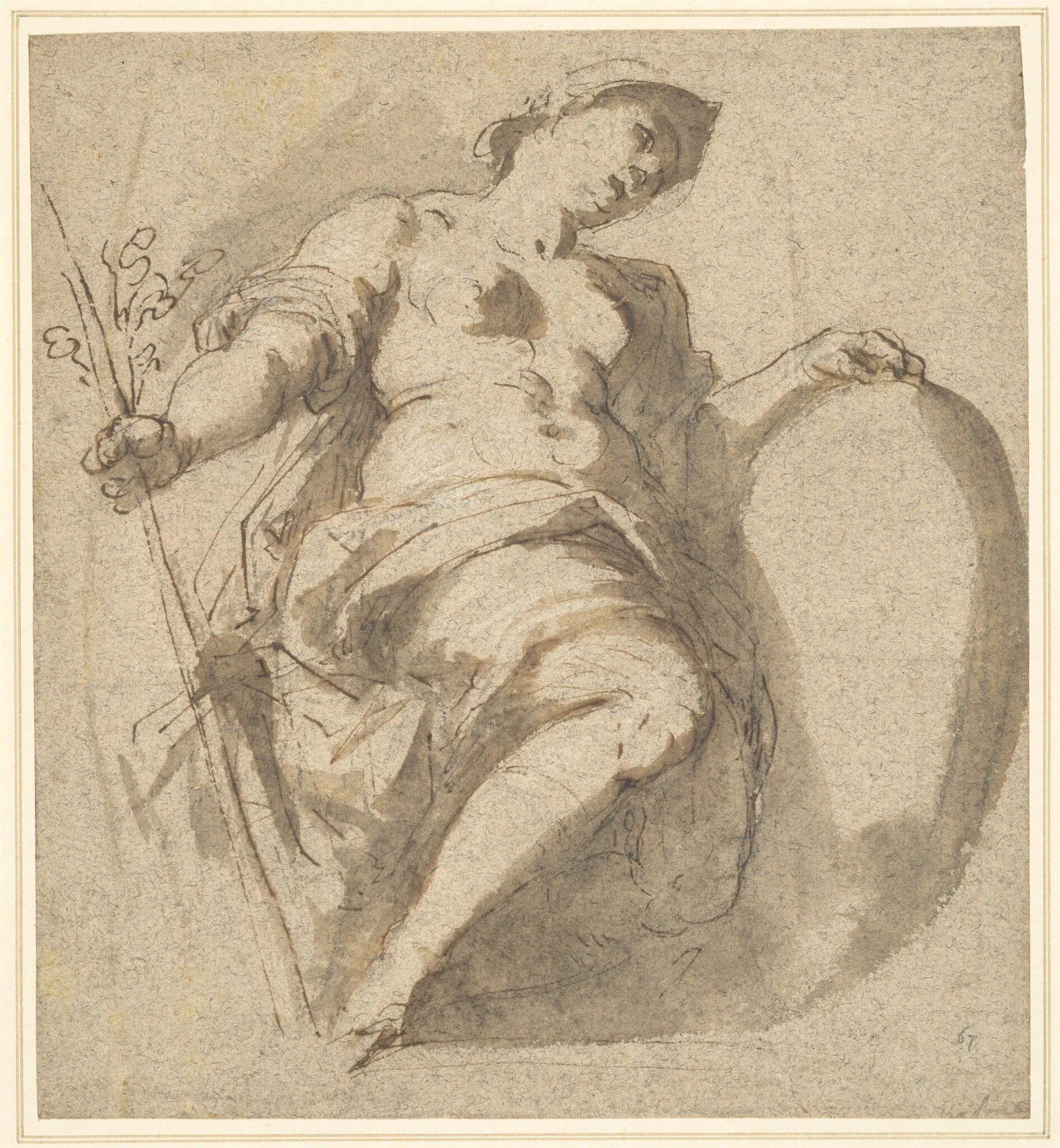 Minerva Holding a Shield and Branch, by Jacopo Palma il Giovane, ink, 1501