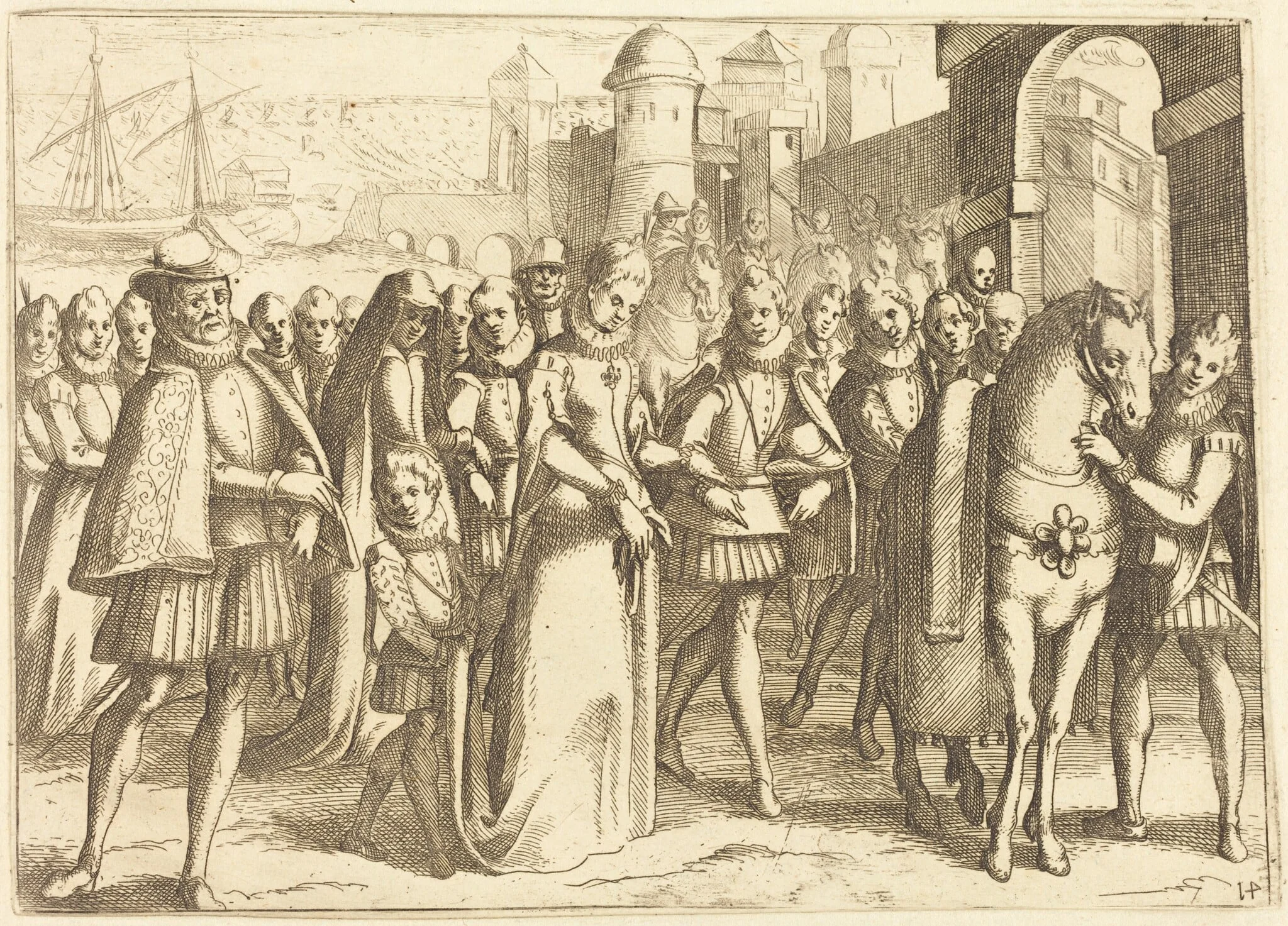 Arrival at Valencia, by Jacques Callot, ink, 1612