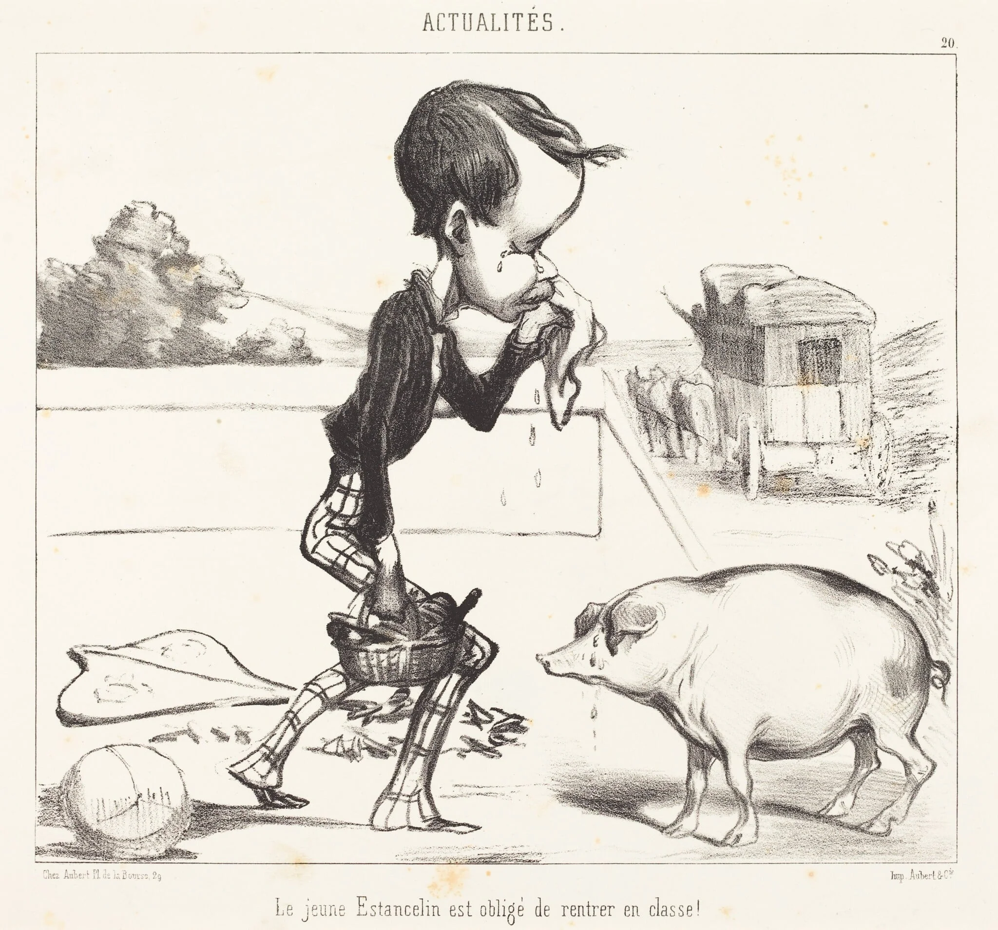 Le Jeune Estancelin est obligé de rentrer en classe!, by Honoré Daumier, ink, 1849