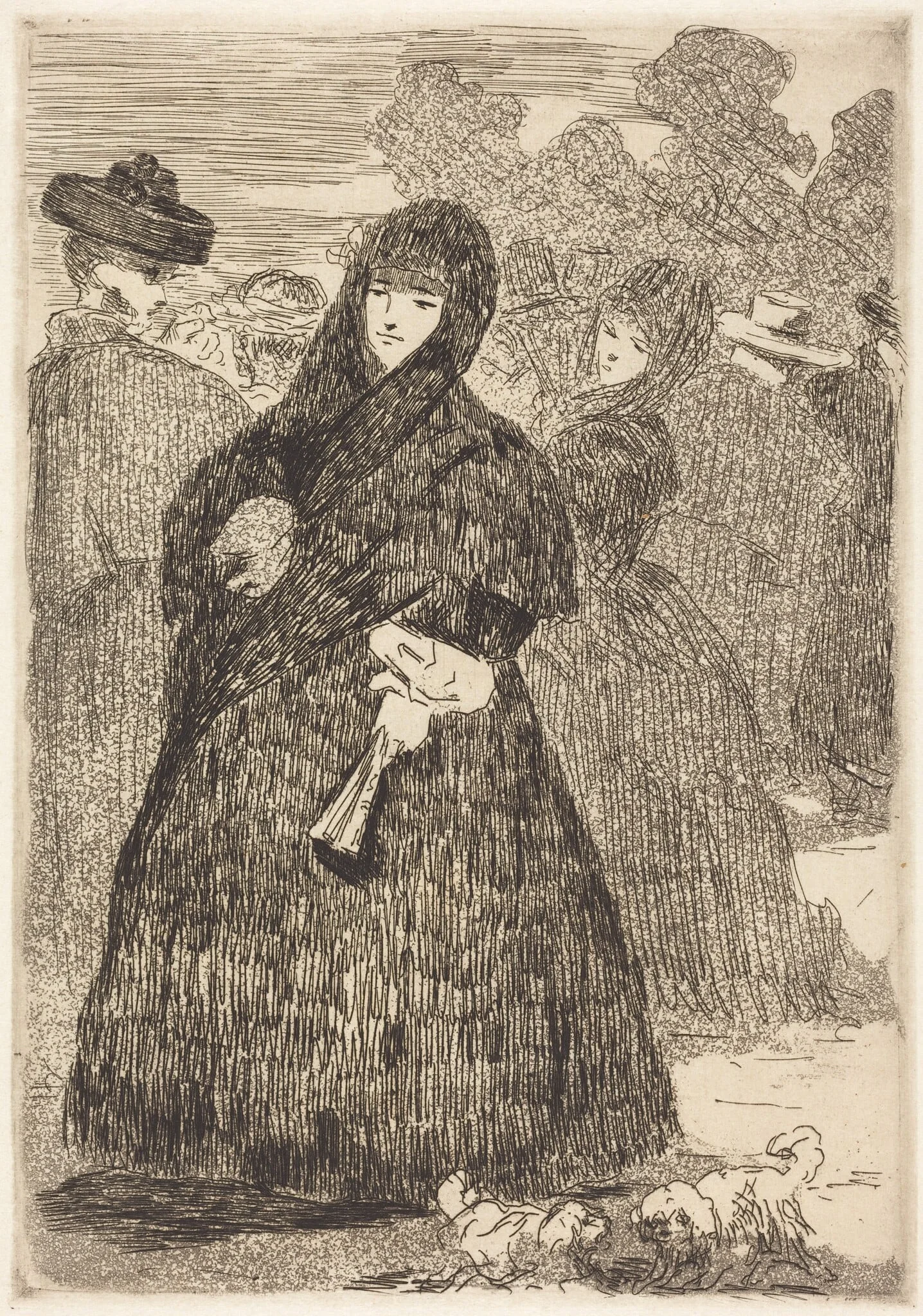 At the Prado (Au Prado), by Edouard Manet, ink, 1866