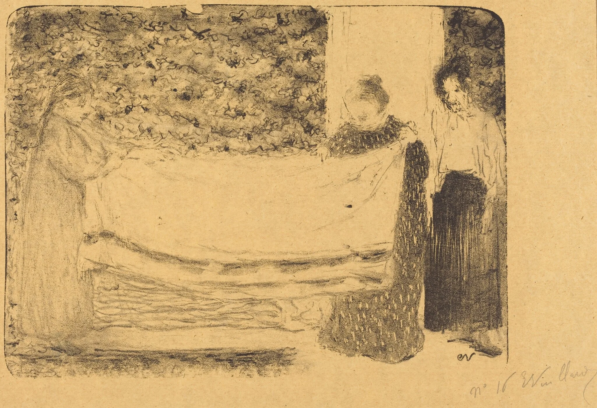 Folding the Linen (Le pliage du linge), by Édouard Vuillard, ink, 1893