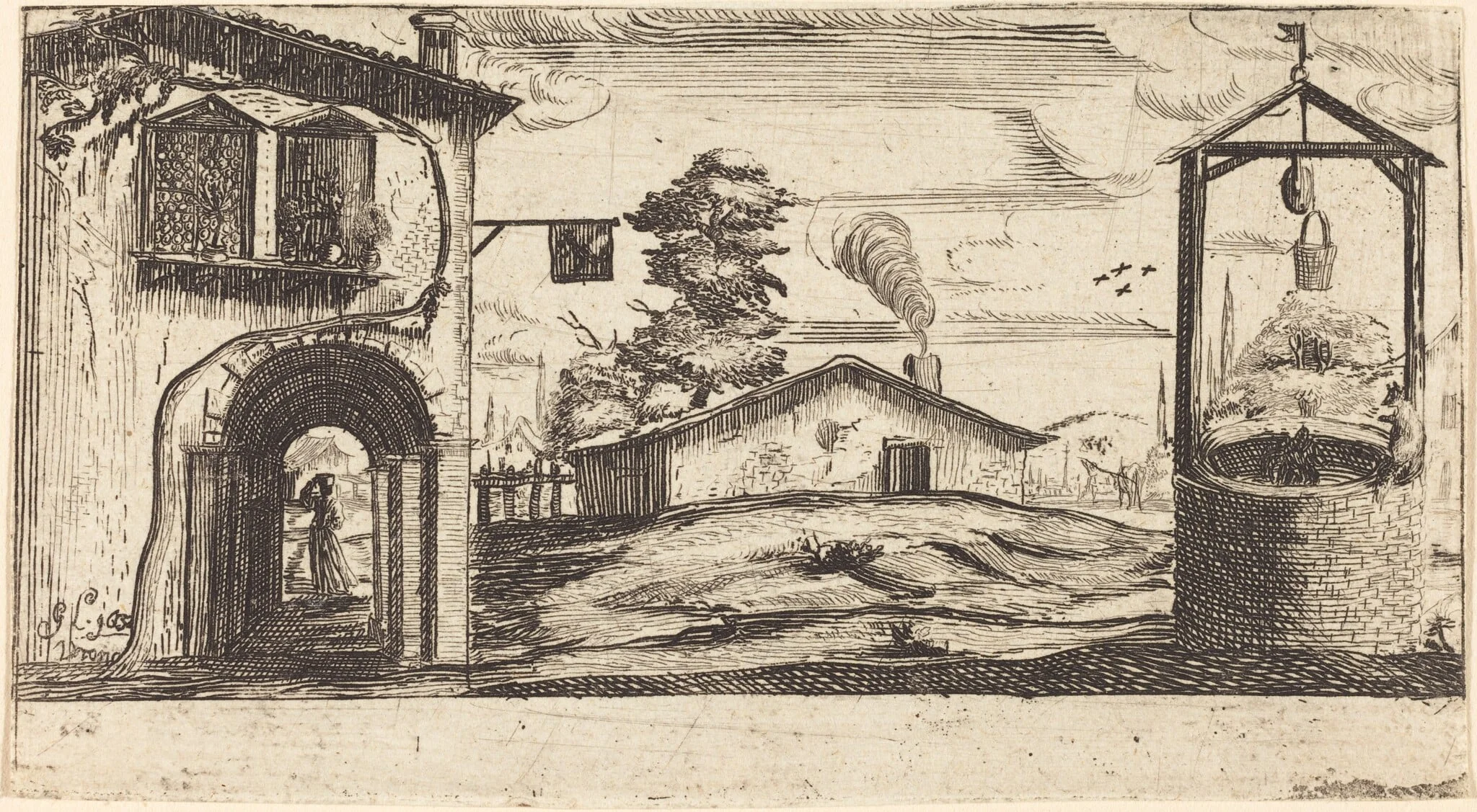 Landscape with a Well, by French 17th Century, ink, 1650