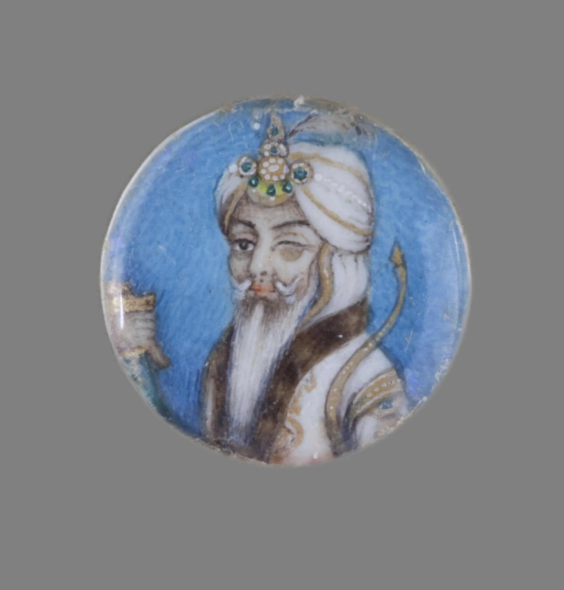One of twelve tiny paintings depictsing Mughal emperors, Afghan and Sikh nobles, and Mughal ladies., by Unknown, paint, 1850
