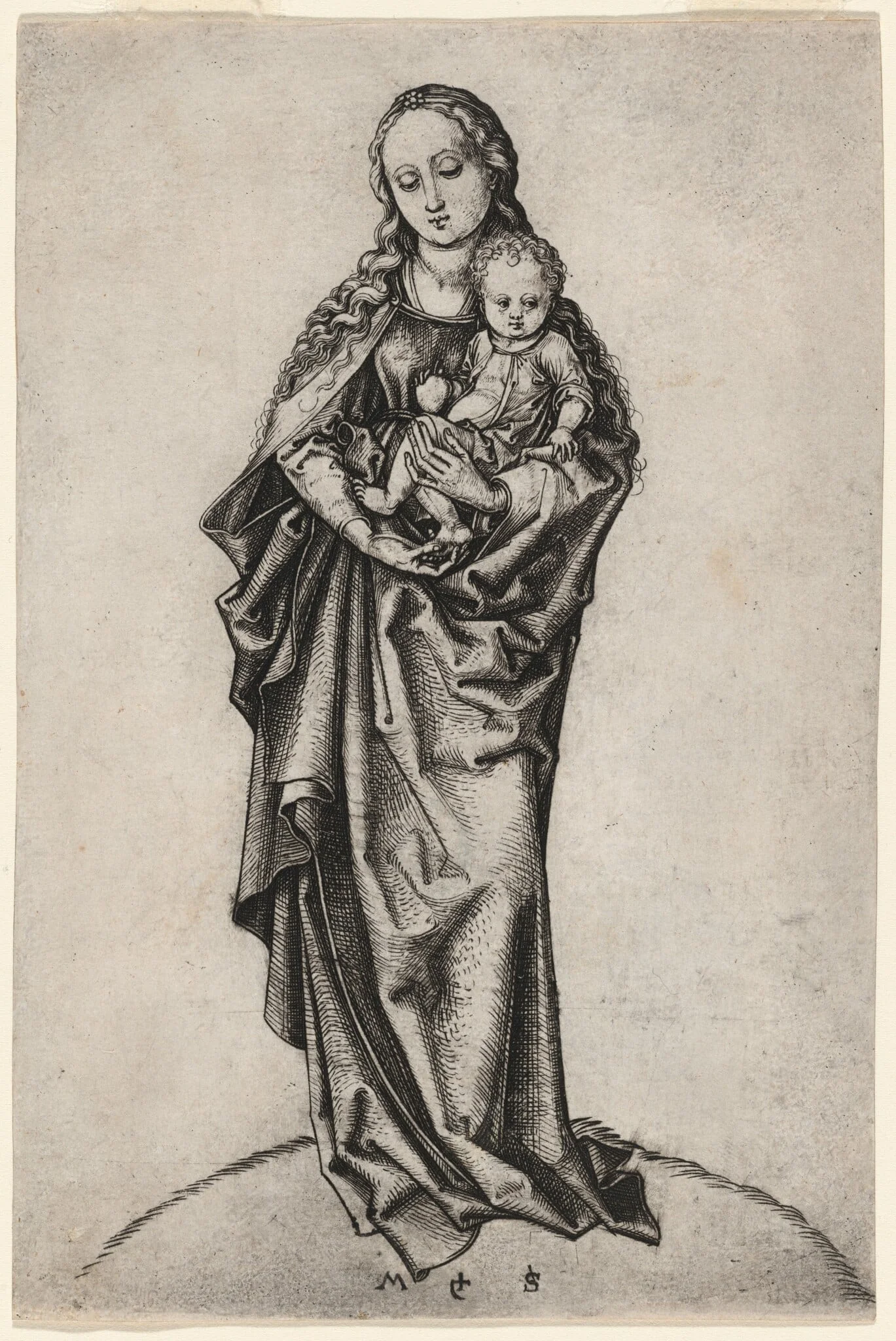 Virgin and Child with the Apple, by Martin Schongauer, ink, 1472