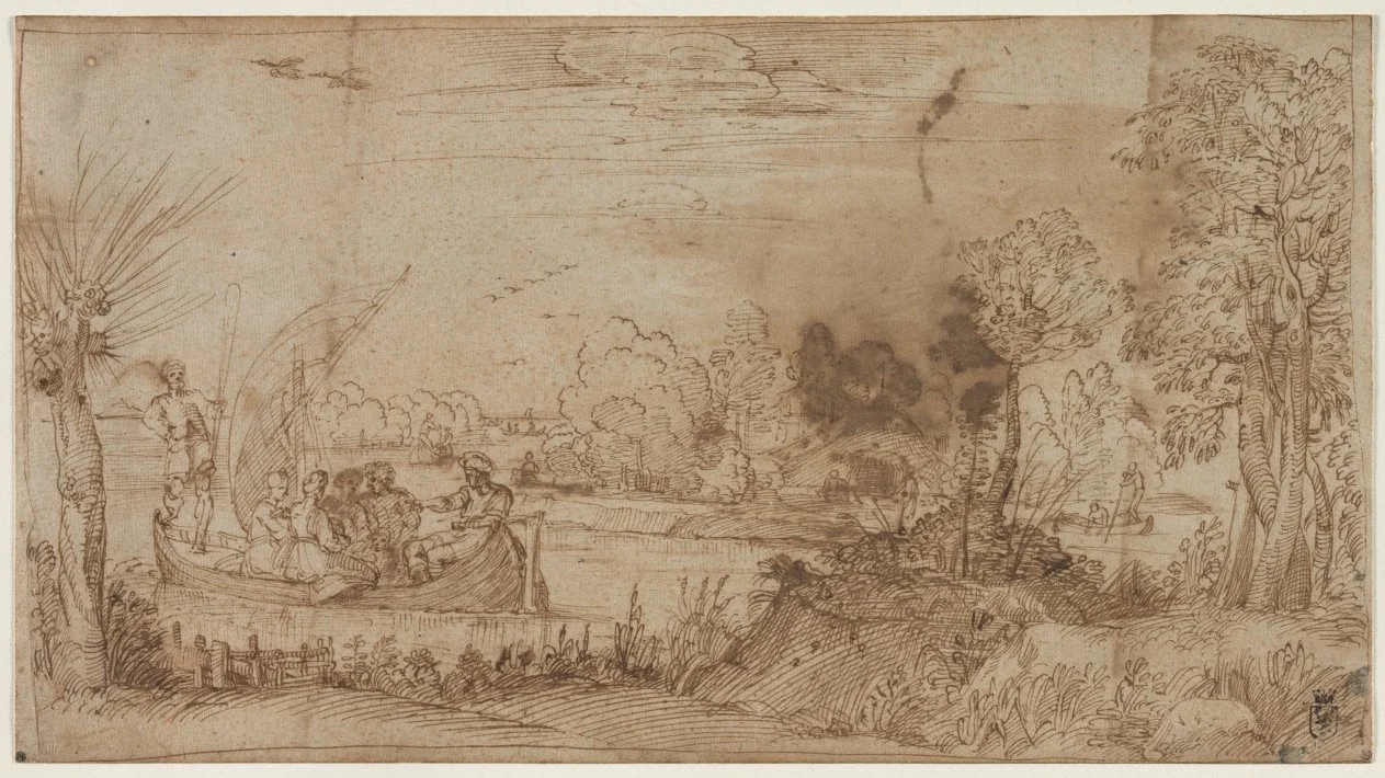 River Landscape with Boats, by Annibale Carracci, 1590