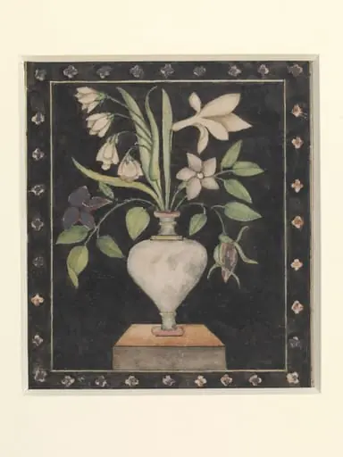 One of Seven details of pietra-dura work showing flowers an birds on the walls of the Diwan-i Am, Delhi Fort.