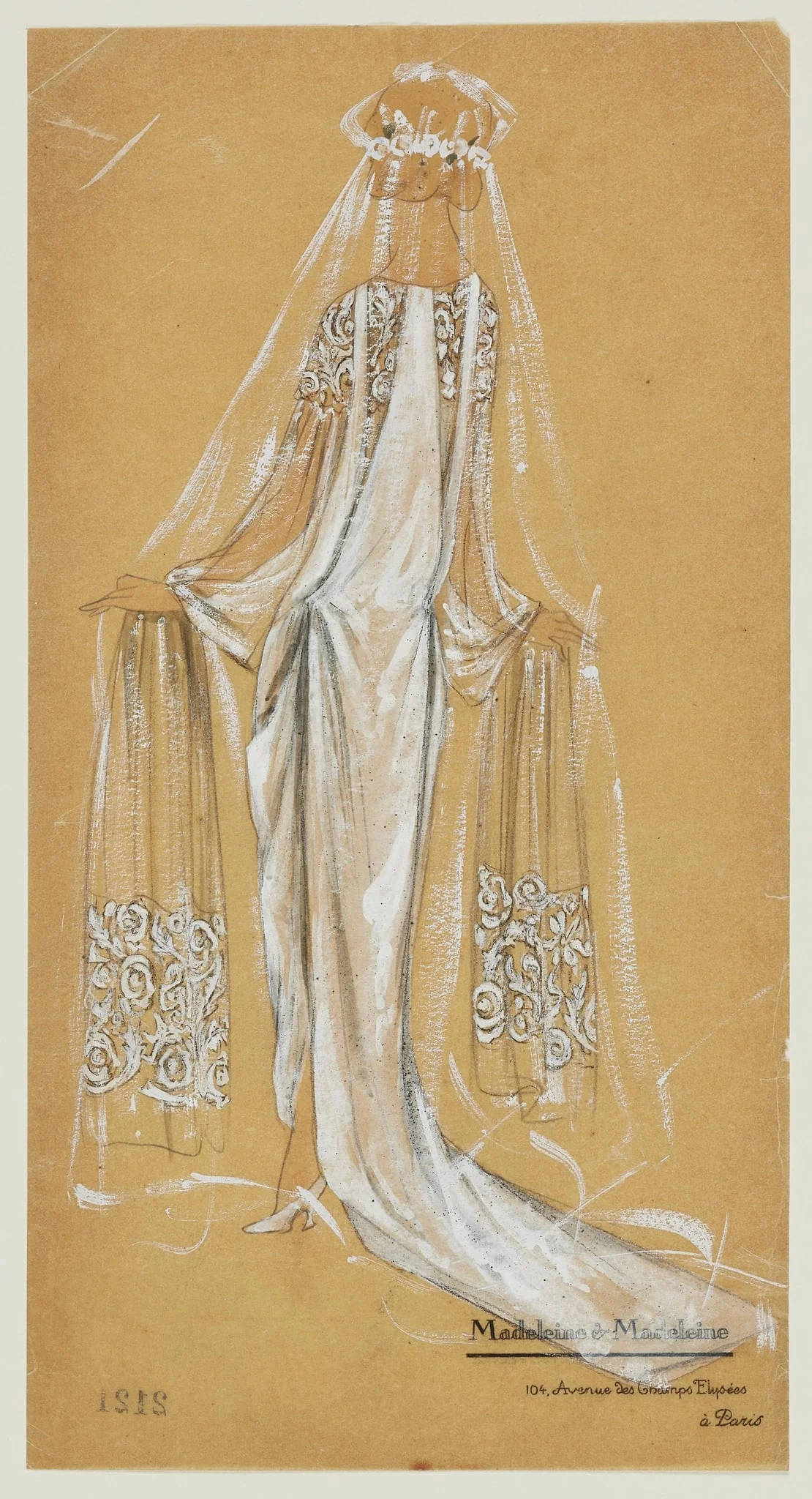 Figure vue de dos en robe de mariée et voile brodés, Madeleine & Madeleine, vers 1924, by Madeleine & Madeleine, unspecified, 1924