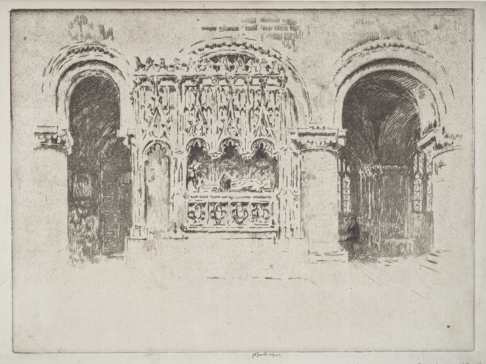 The Founder's Tomb,  Church of Saint Bartholomew the Great, by Joseph Pennell, ink, 1903