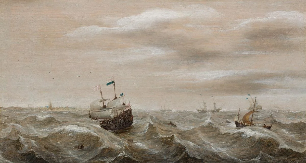 Schiffe in rauer See, by Cornelis Verbeeck, oil, 1627