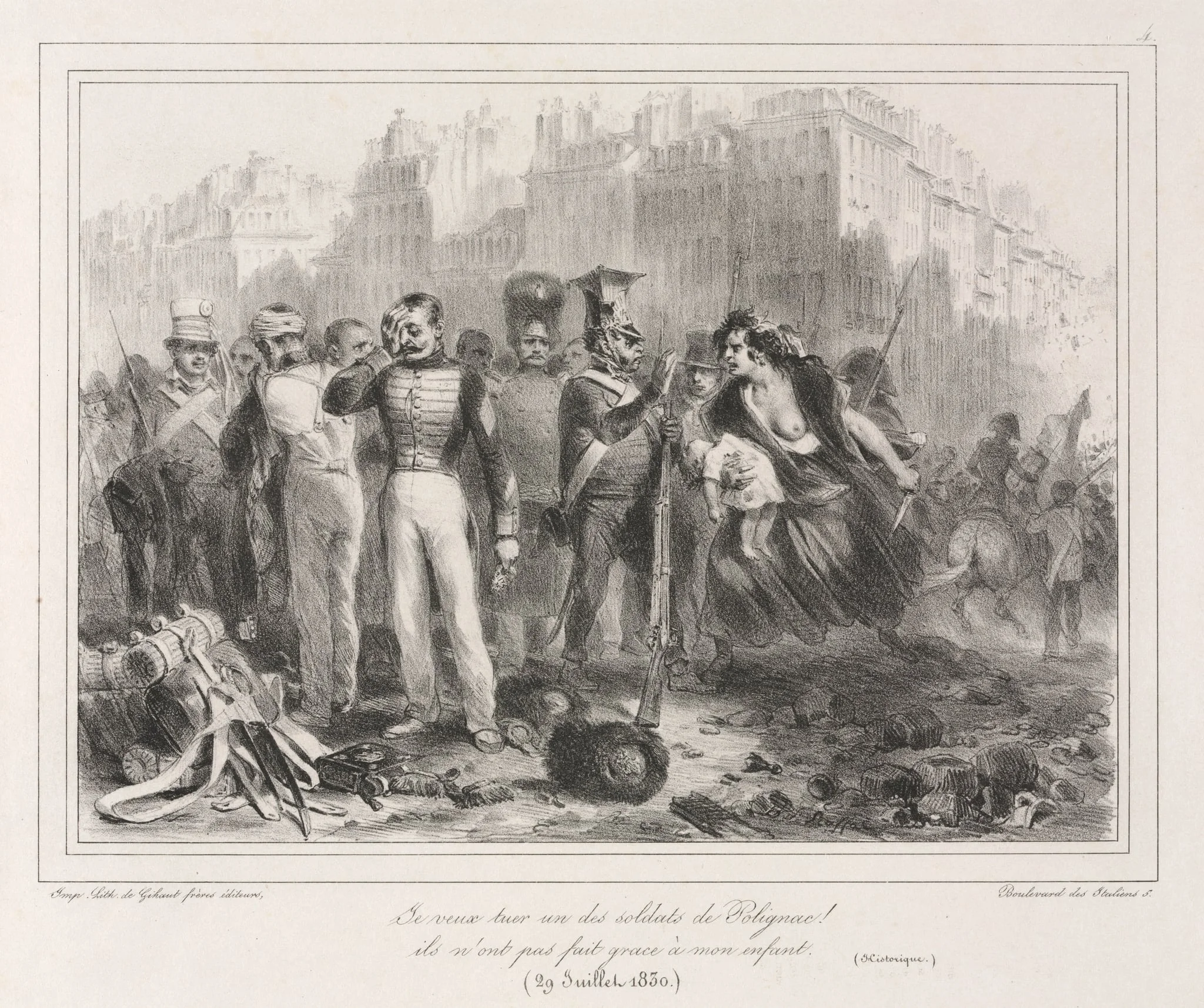 Album of 1831: I want to kill one of Polignac's soldiers.  They did not spare my child (Historic), by Auguste Raffet, 1830